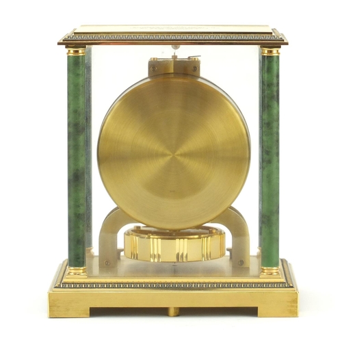 284 - Jaeger-LeCoultre Atmos Vendome clock with simulated verde antico columns, the enamel dial with Arabi... 