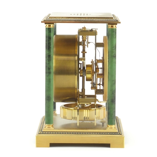 284 - Jaeger-LeCoultre Atmos Vendome clock with simulated verde antico columns, the enamel dial with Arabi... 