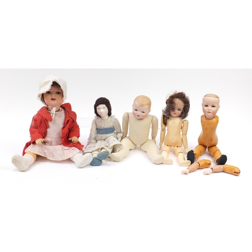 1139 - Five bisque headed dolls including Kopplesdorf and Kammer & Reinhardt