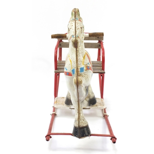 1526 - Vintage Mobo tinplate rocking horse, 99cm in length