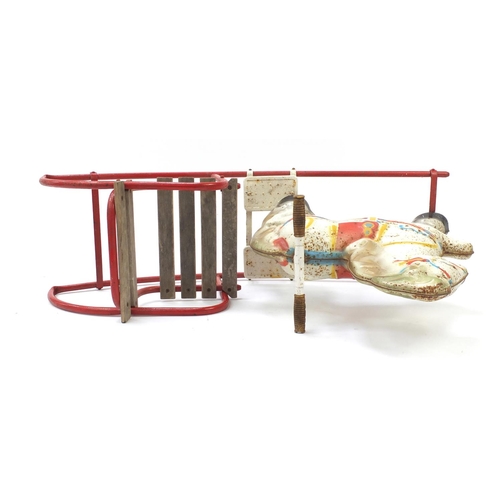 1526 - Vintage Mobo tinplate rocking horse, 99cm in length