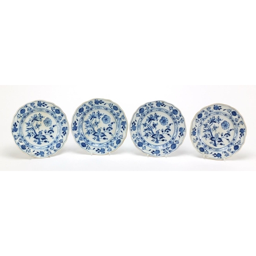 95 - Four Meissen side plates hand painted in the Blue Onion pattern, blue crossed sword marks to the bas... 