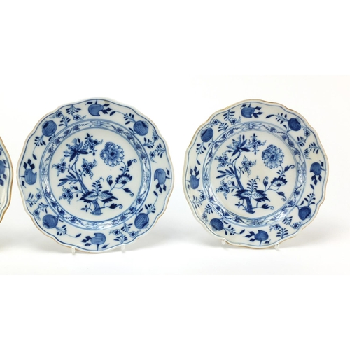 95 - Four Meissen side plates hand painted in the Blue Onion pattern, blue crossed sword marks to the bas... 