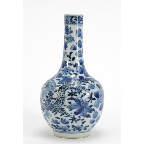 148 - Chinese blue and white porcelain vase hand painted with dragons amongst flowers, four figure charact... 