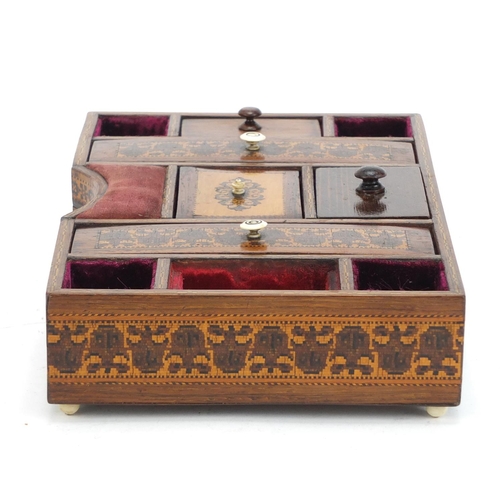36 - Victorian Tunbridge ware desk tidy with micro mosaic floral inlay and base drawer, 6cm H x 28.5cm W ... 