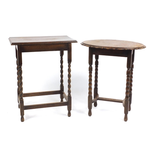 2195 - Two oak barley twist occasional tables, the largest 73cm H x 58cm W x 36cm D