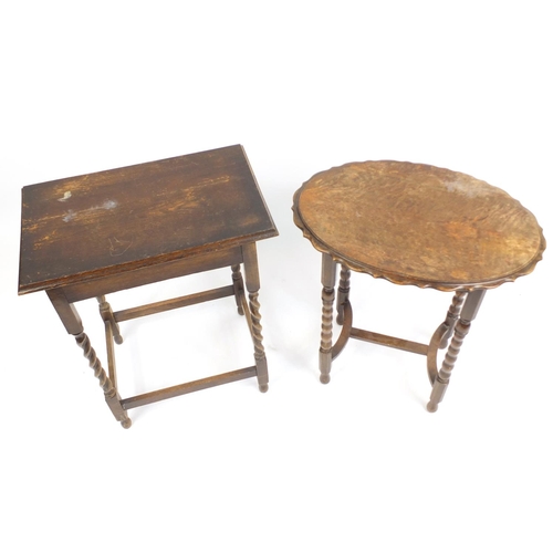 2195 - Two oak barley twist occasional tables, the largest 73cm H x 58cm W x 36cm D