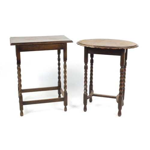 2195 - Two oak barley twist occasional tables, the largest 73cm H x 58cm W x 36cm D