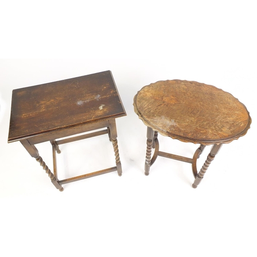 2195 - Two oak barley twist occasional tables, the largest 73cm H x 58cm W x 36cm D