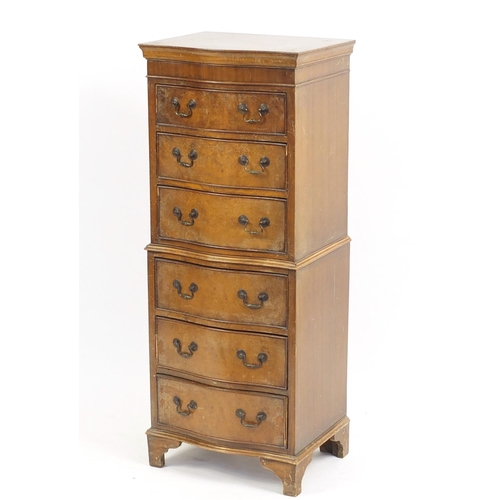 2176 - Walnut serpentine front six drawer chest, 132ch H x 52cm W x 42cm D