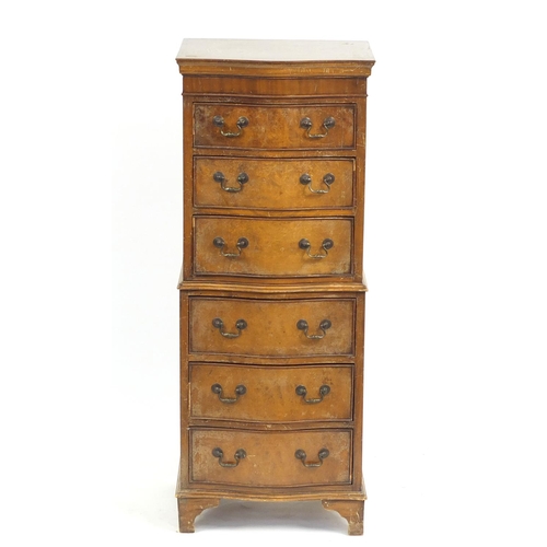 2176 - Walnut serpentine front six drawer chest, 132ch H x 52cm W x 42cm D