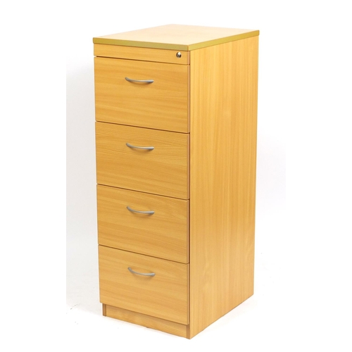 2172 - Beech four drawer filing cabinet, 130cm H x 48cm W x 63cm D