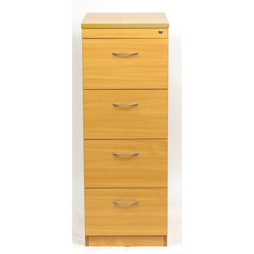 2172 - Beech four drawer filing cabinet, 130cm H x 48cm W x 63cm D