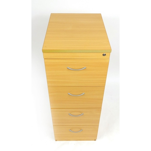 2172 - Beech four drawer filing cabinet, 130cm H x 48cm W x 63cm D