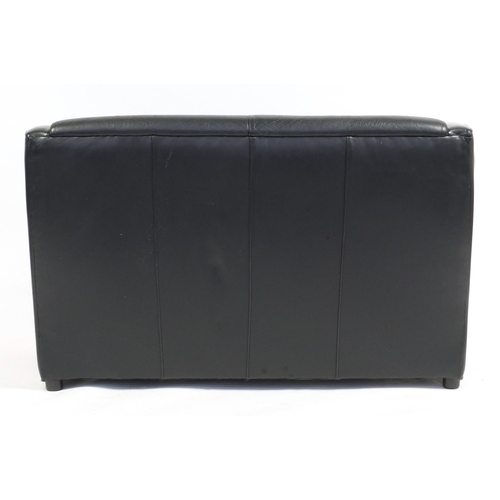 2187 - Contemporary black leather two seater settee with chromed legs, 77cm H x 122cm W x 58cm D