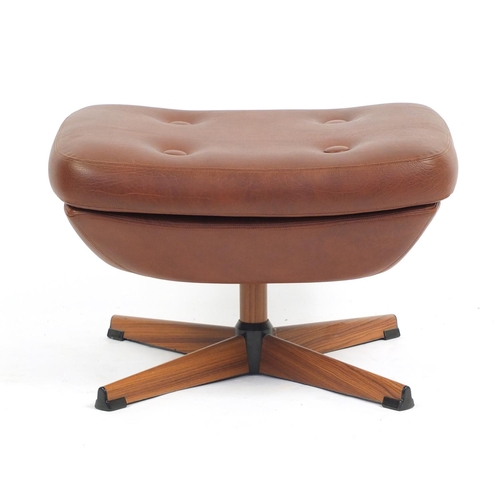 2191 - 1970's Schreiber brown faux leather swivelling footstool, 39cm H x 62cm W x 50cm D