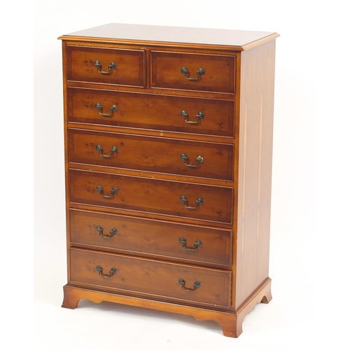 2175 - Inlaid yew seven drawer chest, 117cm H x 79cm W x 47cm D