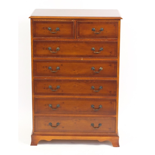 2175 - Inlaid yew seven drawer chest, 117cm H x 79cm W x 47cm D