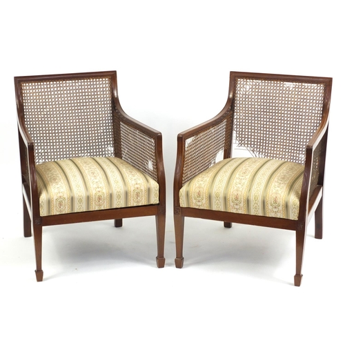 2178 - Pair of mahogany framed Bergère armchairs, 81cm high