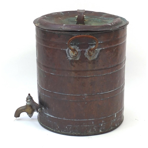 1528 - Large copper and brass urn with tap, 48cm high