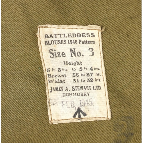 205 - British World War II Battledress khaki uniform with Norway patch, size number 3, James A Stewart Ltd... 