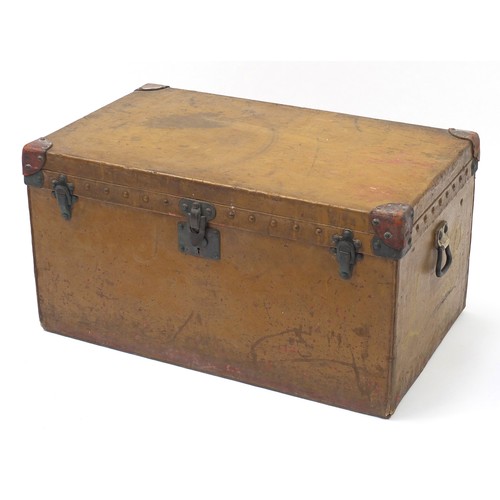 2061 - Early Louis Vuitton leather and metal bound steamer/travelling trunk with twin handles and lift out ... 