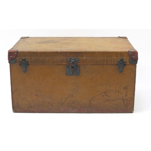 2061 - Early Louis Vuitton leather and metal bound steamer/travelling trunk with twin handles and lift out ... 