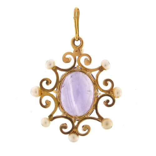 271 - 9ct gold amethyst and pearl pendant, 3.5cm in length, 3.6g