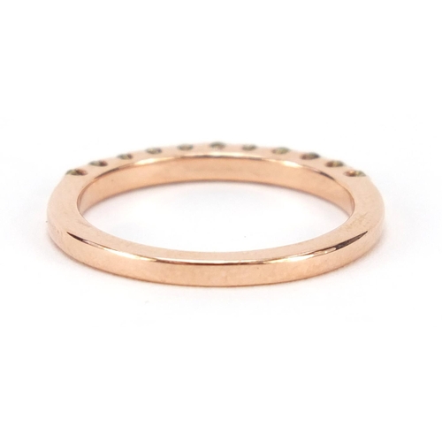 137 - 9ct rose gold diamond half eternity ring, size L, 1.8g