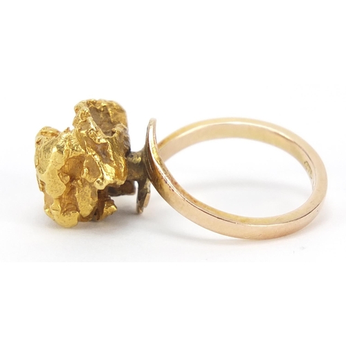 185 - Gold nugget ring with 14K band, size L, 12.0g