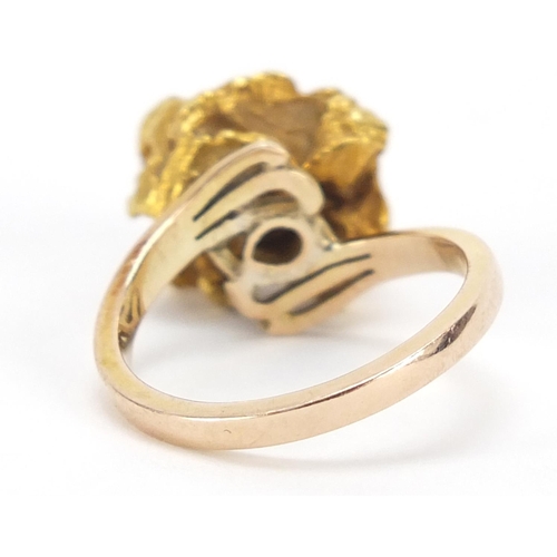 185 - Gold nugget ring with 14K band, size L, 12.0g