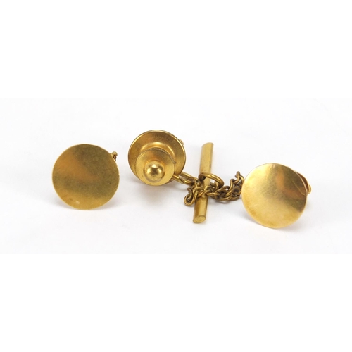 485 - Pair of unmarked gold nugget studs and a lapel pin, (tests as 18ct gold+) the weight of the gold 5.2... 