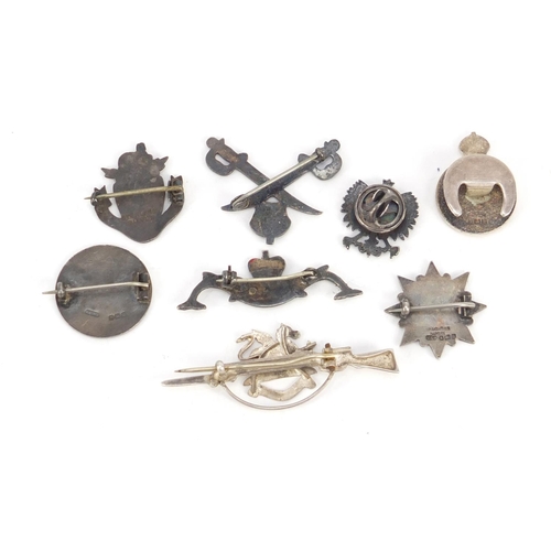 207 - Eight Military silver brooches and lapels, five with enamel, including United Allies, Gloucestershir... 