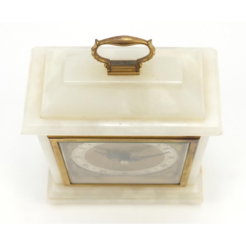 613 - Alabaster Elliott mantle clock with French escapement, retailed by Shorland Fooks of Brighton, 18cm ... 