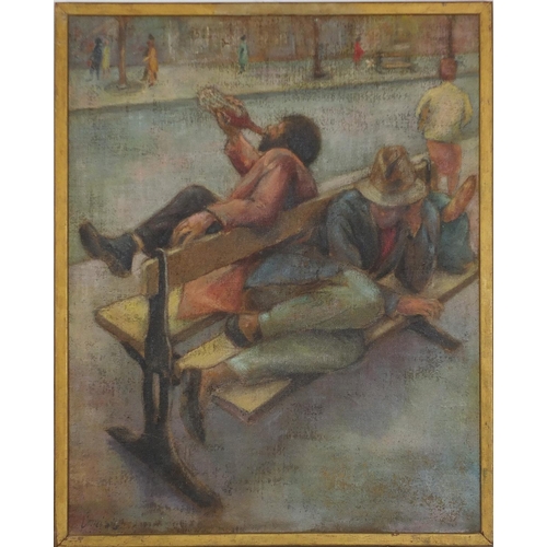 140 - Attributed to Norman Cornish - Street life, oil on canvas, inscribed verso, framed, 80cm x 64cm