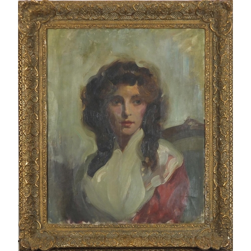 529 - After John Singer Sargent - Portrait of a young female, American school oil on canvas, framed, 49.5c... 