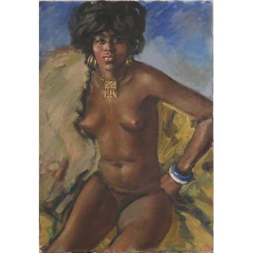 65 - Portrait of a nude African female, oil on canvas, unframed, 84cm x 58.5cm