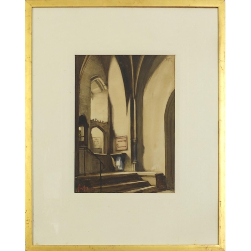 433 - Gordon M Forsythe 1927 - The well, York Cathedral, signed watercolour, inscribed Royal Institute of ... 