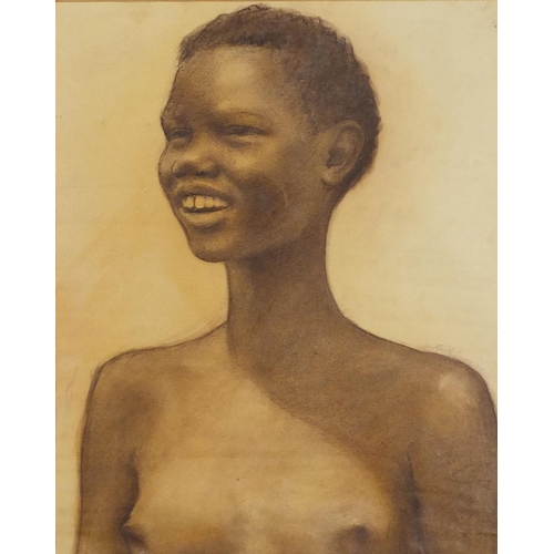 63 - Alfred Neville Lewis 1957 - Nude African girl, signed watercolour, mounted, framed and glazed, 46cm ... 