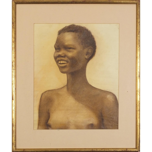 63 - Alfred Neville Lewis 1957 - Nude African girl, signed watercolour, mounted, framed and glazed, 46cm ... 