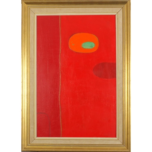 66 - Manner of William Turnball - Abstract composition, oil on board, mounted and framed, 75cm x 49.5cm