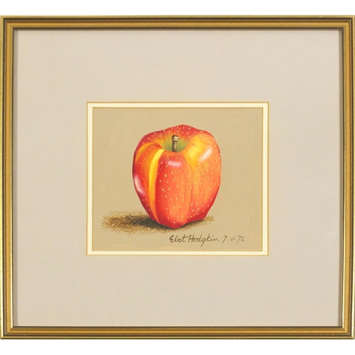 231 - Attributed to Eliot Hodgkin - Still life apple, tempera on card, mounted, framed and glazed, 14.5cm ... 