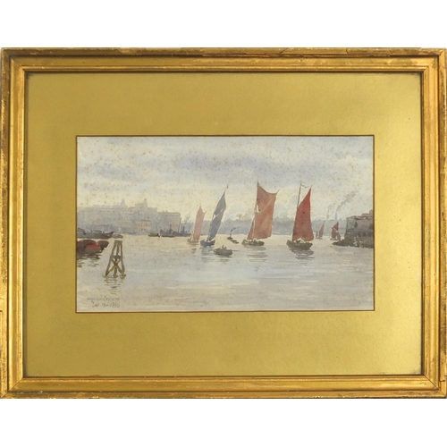 302 - Baroness Helga Von Carmin 1908 - From Greenwich Pier, watercolour, inscribed label verso, mounted, f... 