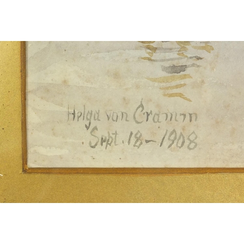 302 - Baroness Helga Von Carmin 1908 - From Greenwich Pier, watercolour, inscribed label verso, mounted, f... 