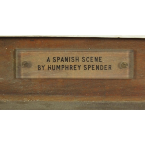 25 - Humphrey Spender 1953 - A Spanish scene, oil on board, label and inscription verso, framed, 71cm x 5... 