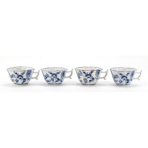 462 - Eight Meissen coffee cups and saucers, hand painted in the Blue Onion pattern, crossed sword marks t... 