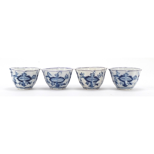 462 - Eight Meissen coffee cups and saucers, hand painted in the Blue Onion pattern, crossed sword marks t... 