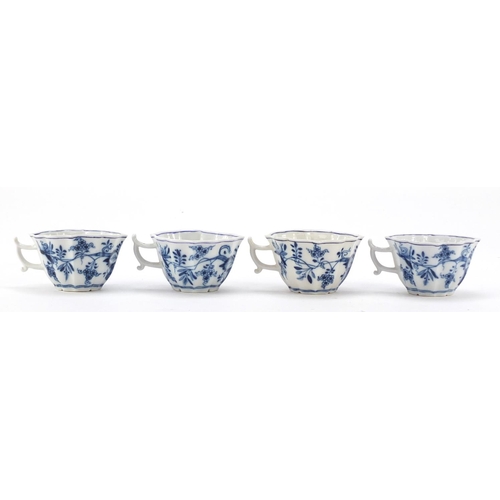 462 - Eight Meissen coffee cups and saucers, hand painted in the Blue Onion pattern, crossed sword marks t... 