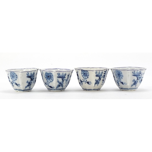 462 - Eight Meissen coffee cups and saucers, hand painted in the Blue Onion pattern, crossed sword marks t... 