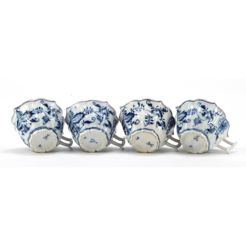 462 - Eight Meissen coffee cups and saucers, hand painted in the Blue Onion pattern, crossed sword marks t... 